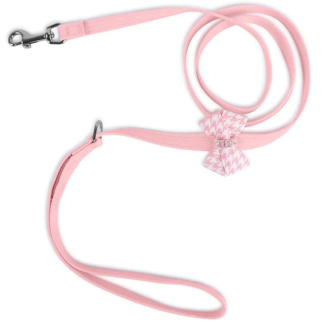 Susan Lanci Puppy Pink Houndstooth Nouveau Bow with Pink Giltmore Step In Harness