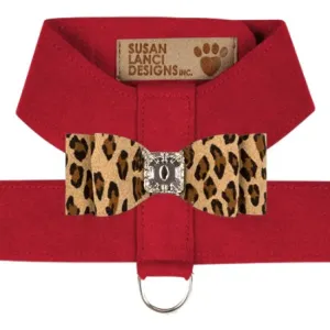 Susan Lanci Two Tone Big Bow Tinkie Harness in Red and Cheetah Bow