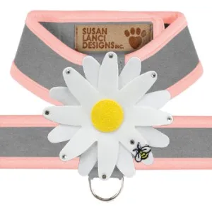 Susan Lanci Two Tone Platinum Tinkie Harness with Puppy Pink Trim with Daisy