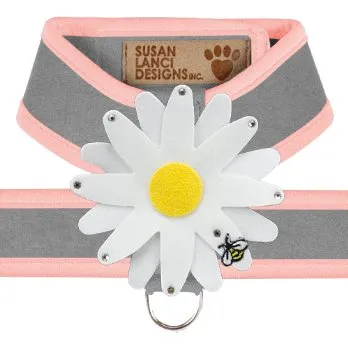 Susan Lanci Two Tone Platinum Tinkie Harness with Puppy Pink Trim with Daisy