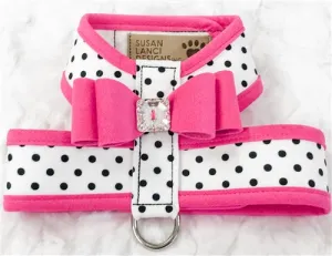 Susan Lanci Two Tone Polka Dot Big Bow Tinkie Harness in Pink Sapphire