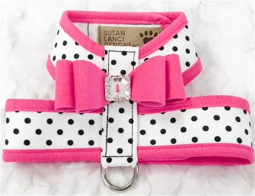 Susan Lanci Two Tone Polka Dot Big Bow Tinkie Harness in Pink Sapphire