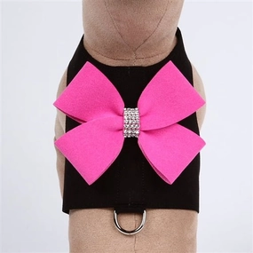 Susan Lanci Contrasting Nouveau Bow Bailey Harness-Black/Pink Sapphire