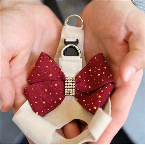 Susan Lanci Doe with Gold Stardust Burgundy Nouveau Bow Step in Harness