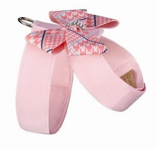 Susan Lanci Peaches N Cream Glen Houndstooth Nouveau Bow Puppy Pink Tinkie Harness