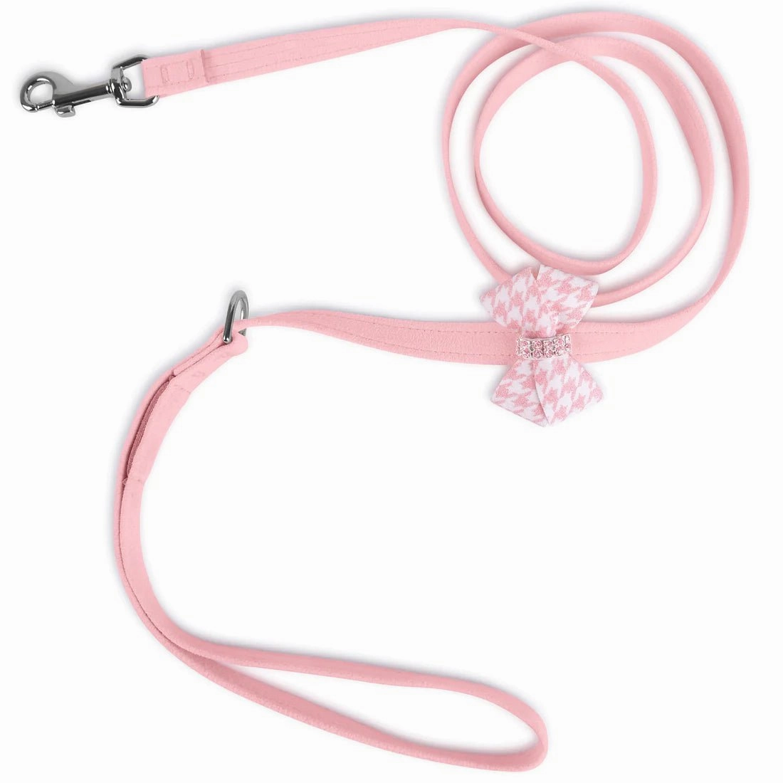 Susan Lanci Puppy Pink Houndstooth Nouveau Bow with Pink Giltmore Step In Harness