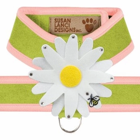 Susan Lanci Two Tone Lime Tinkie Harness with Puppy Pink Trim with Daisy