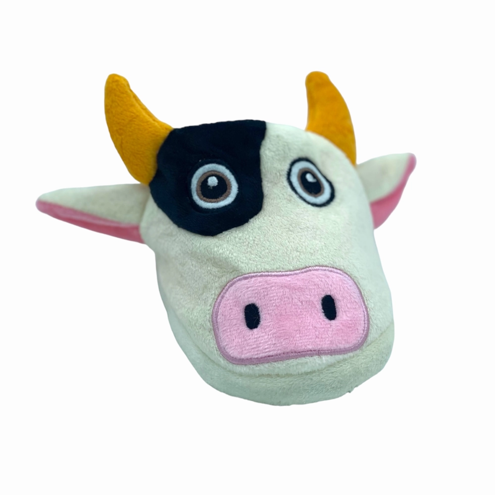 Talking Dog Club Doggie Cow Slipper Squeaky Plush Toy for Dogs (White)