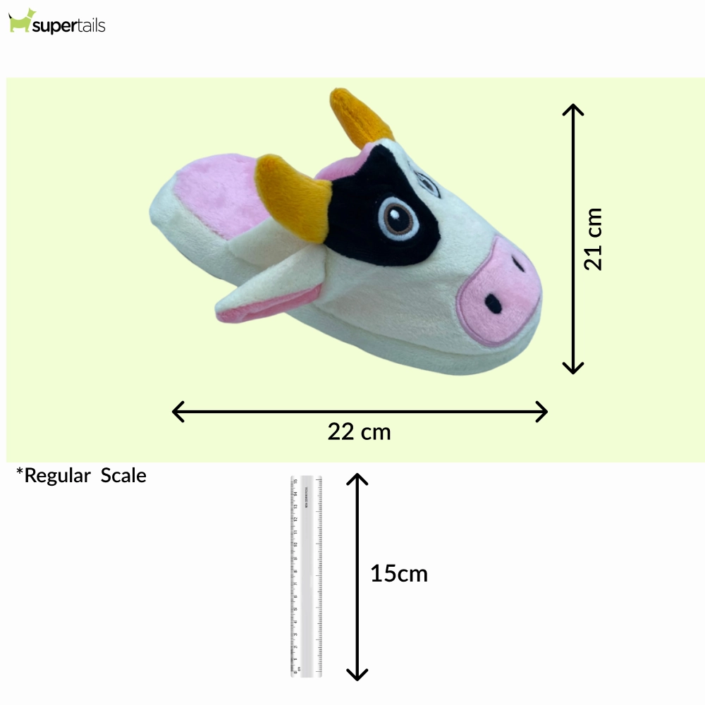 Talking Dog Club Doggie Cow Slipper Squeaky Plush Toy for Dogs (White)