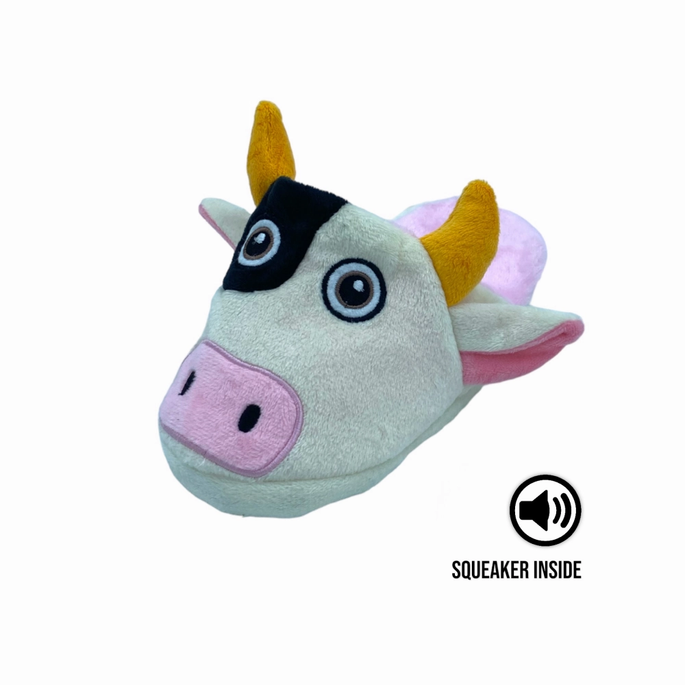 Talking Dog Club Doggie Cow Slipper Squeaky Plush Toy for Dogs (White)