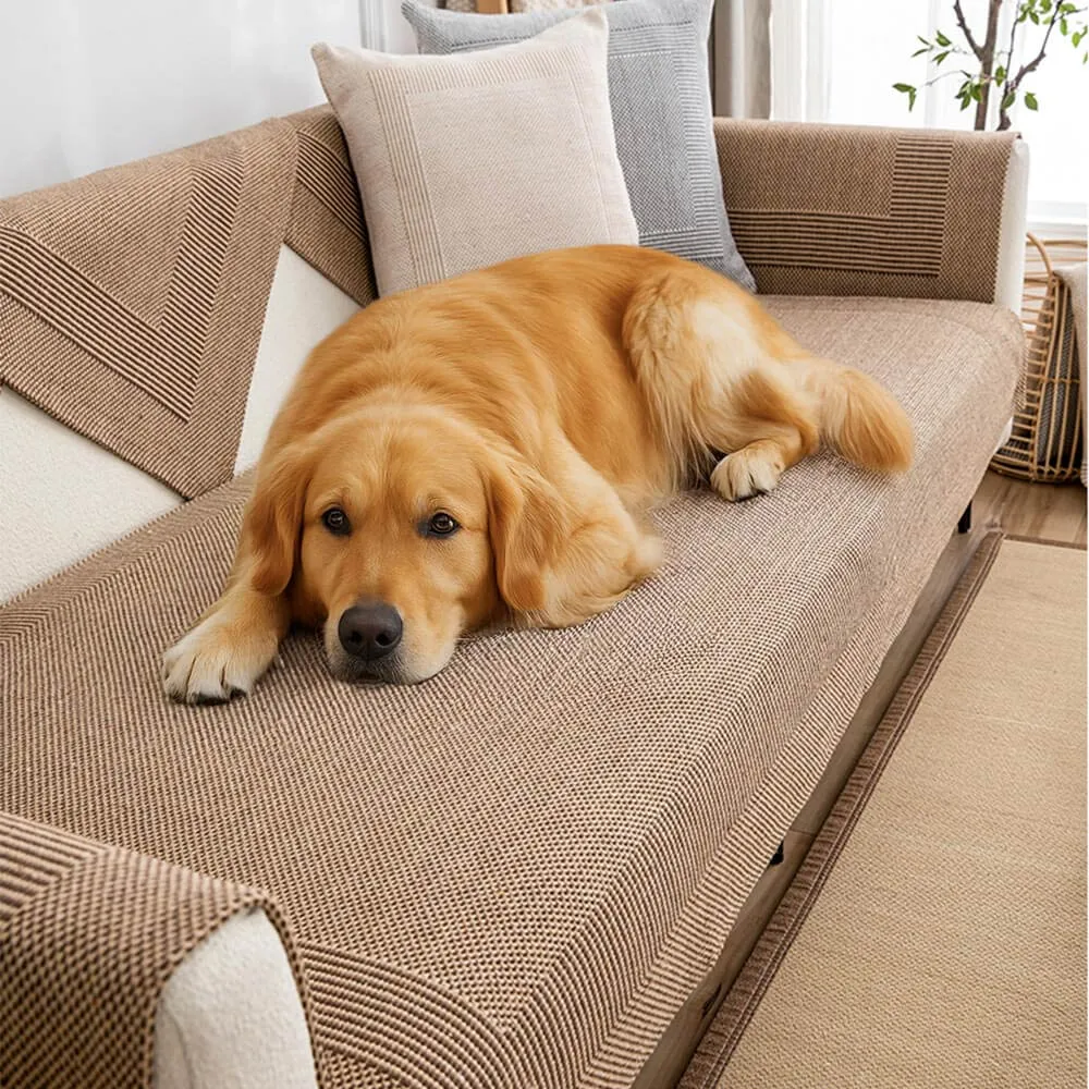 Thick Textured Weave Cotton Linen Anti-Scratch Couch Cover