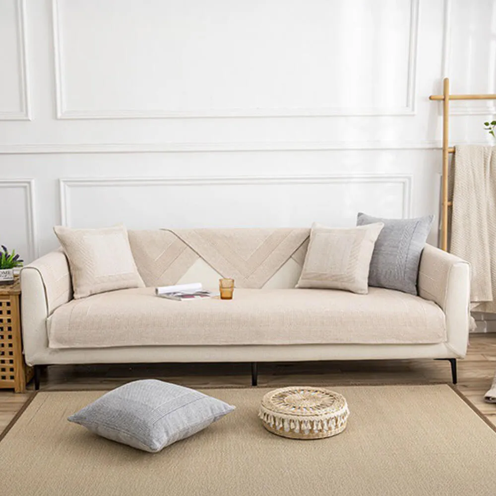 Thick Textured Weave Cotton Linen Anti-Scratch Couch Cover