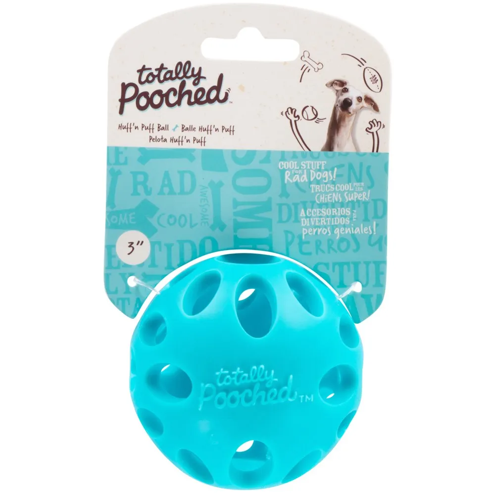 Totally Pooched Huff'n Puff Rubber Ball Dog Toy (Teal)