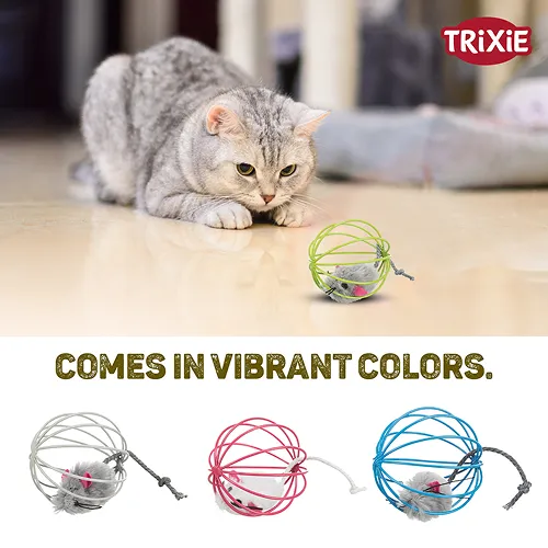 Trixie Mouse in a Wire Ball Toy for Cats (Yellow)
