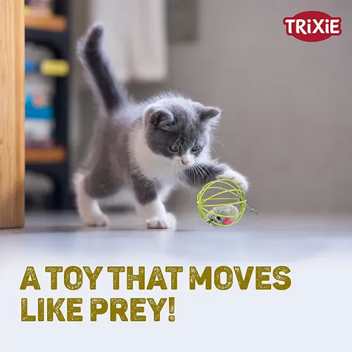 Trixie Mouse in a Wire Ball Toy for Cats (Yellow)