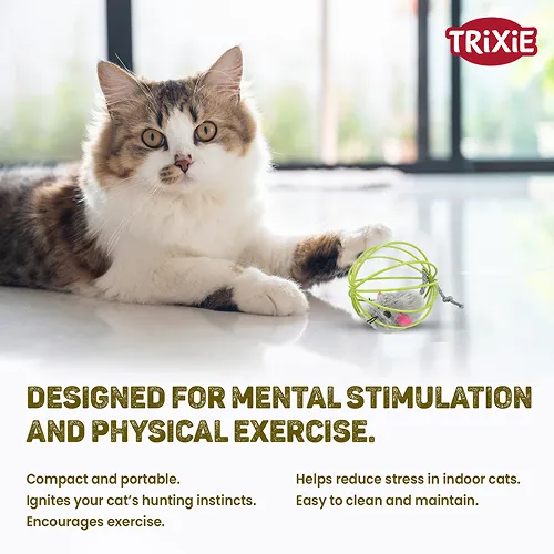 Trixie Mouse in a Wire Ball Toy for Cats (Yellow)