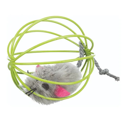 Trixie Mouse in a Wire Ball Toy for Cats (Yellow)