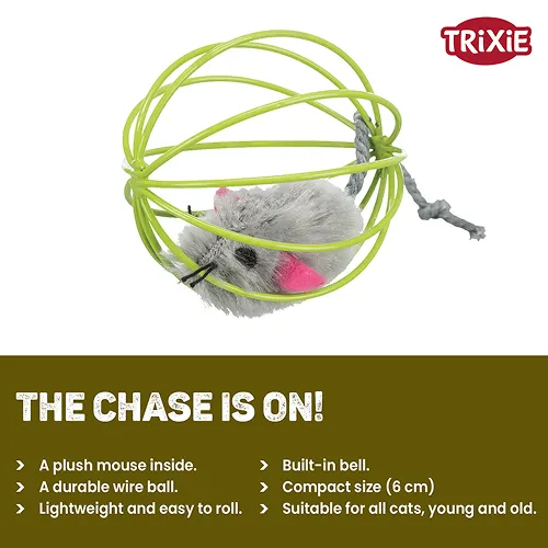 Trixie Mouse in a Wire Ball Toy for Cats (Yellow)