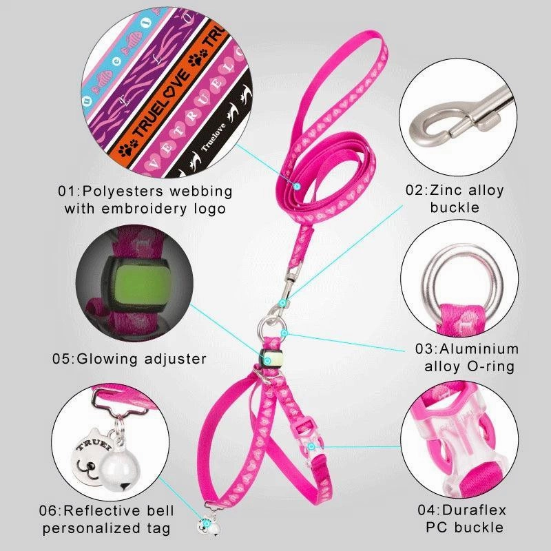Truelove Pet Harness Leash Set No Escape Proof Soft Waking Adjustable Vest for Puppy Comfortable Outdoor Lightweight TLH3911
