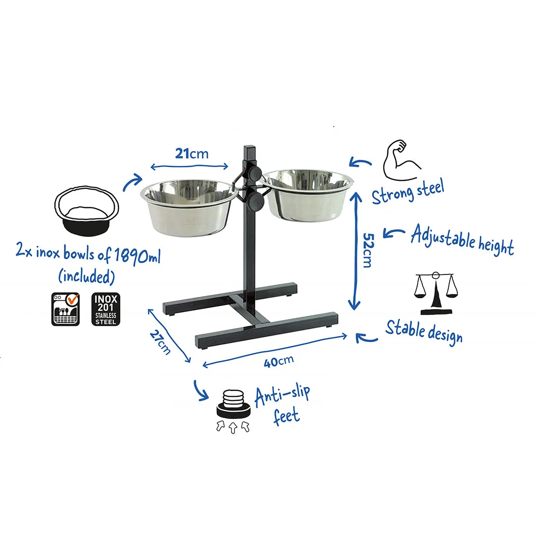 TWIN FEEDER H-STAND   BOWLS 1890ml - L - 52CM - 2x21cm
