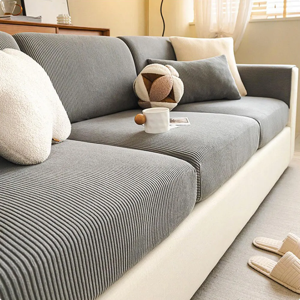 Vertical Stripe Corduroy Anti-Scratch Stretch Full-Cover Couch Cover