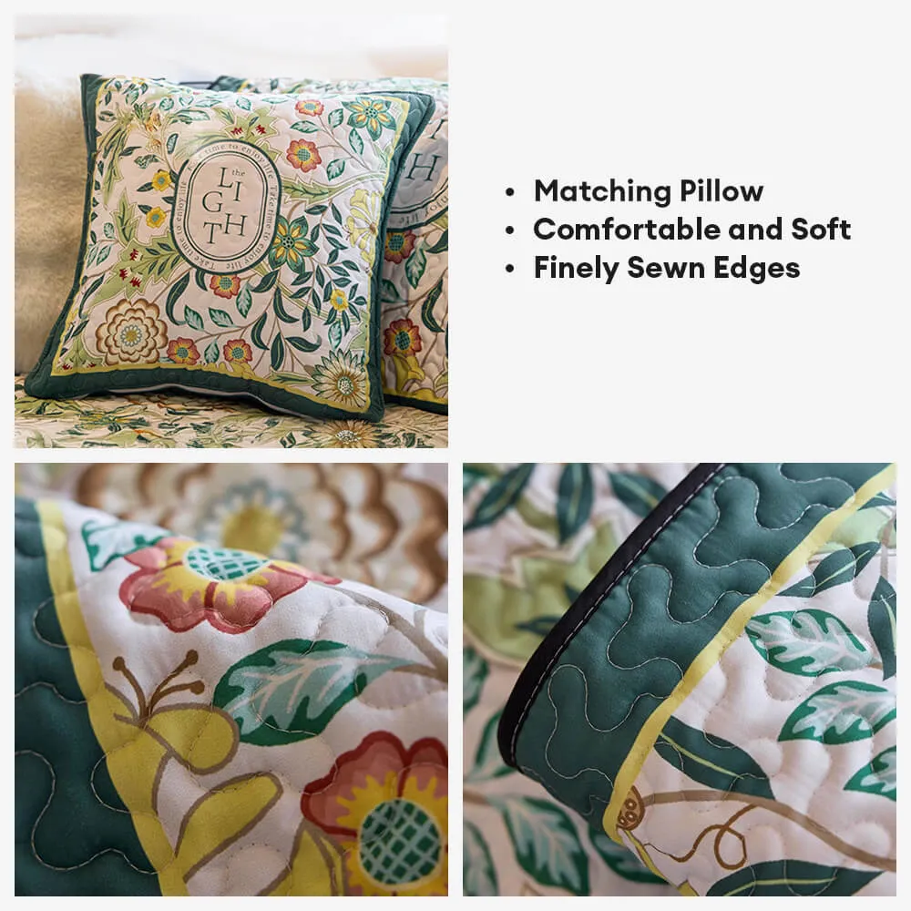 Vintage Botanical Quilted Non-Slip Couch Cover  French Farmhouse Style