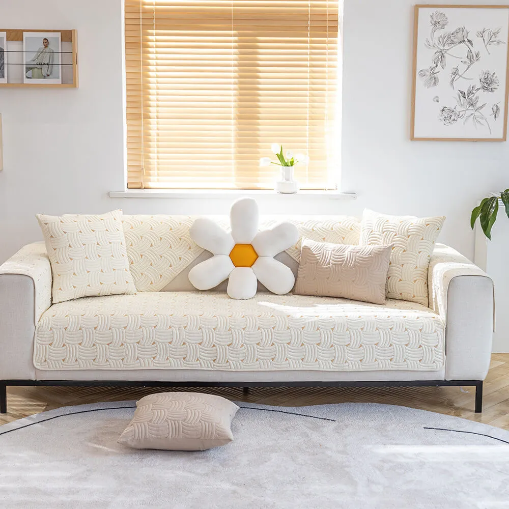 Weave Pattern Cotton Quilted Sectional Couch Cover