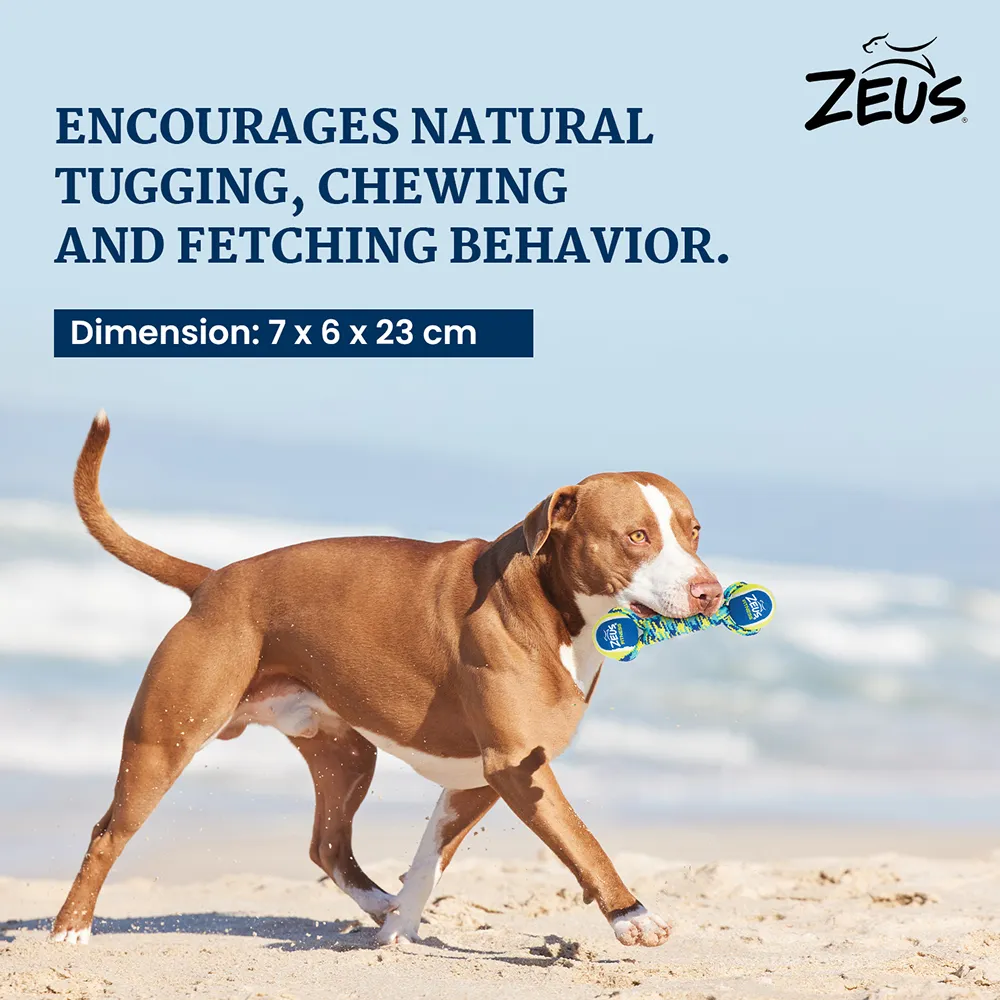 Zeus Double Tennis Ball Rope Dumbbell Toy for Dogs (Blue)