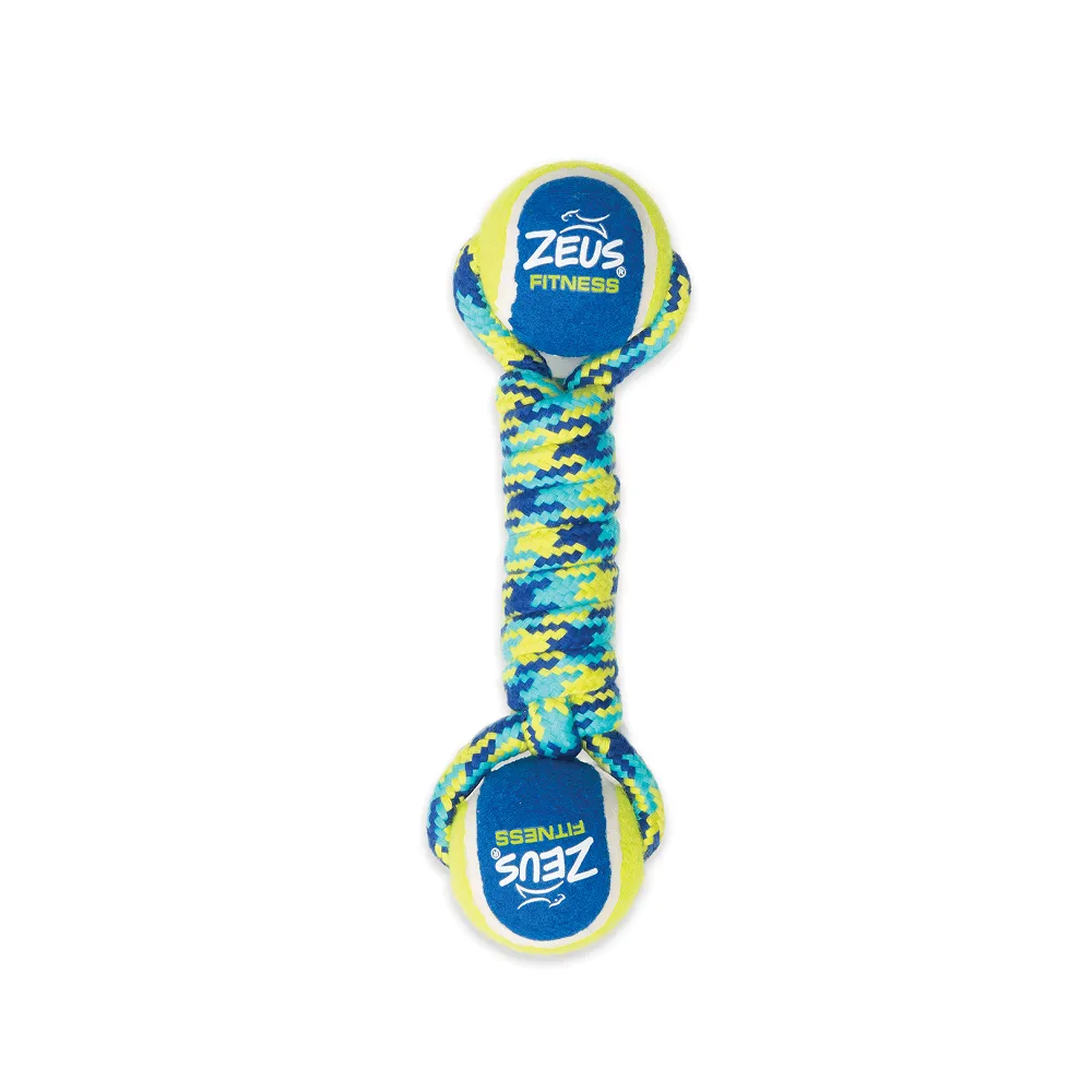 Zeus Double Tennis Ball Rope Dumbbell Toy for Dogs (Blue)